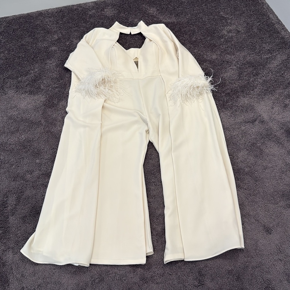 Jovani 09479 Ivory Long-sleeve cape Jumpsuit